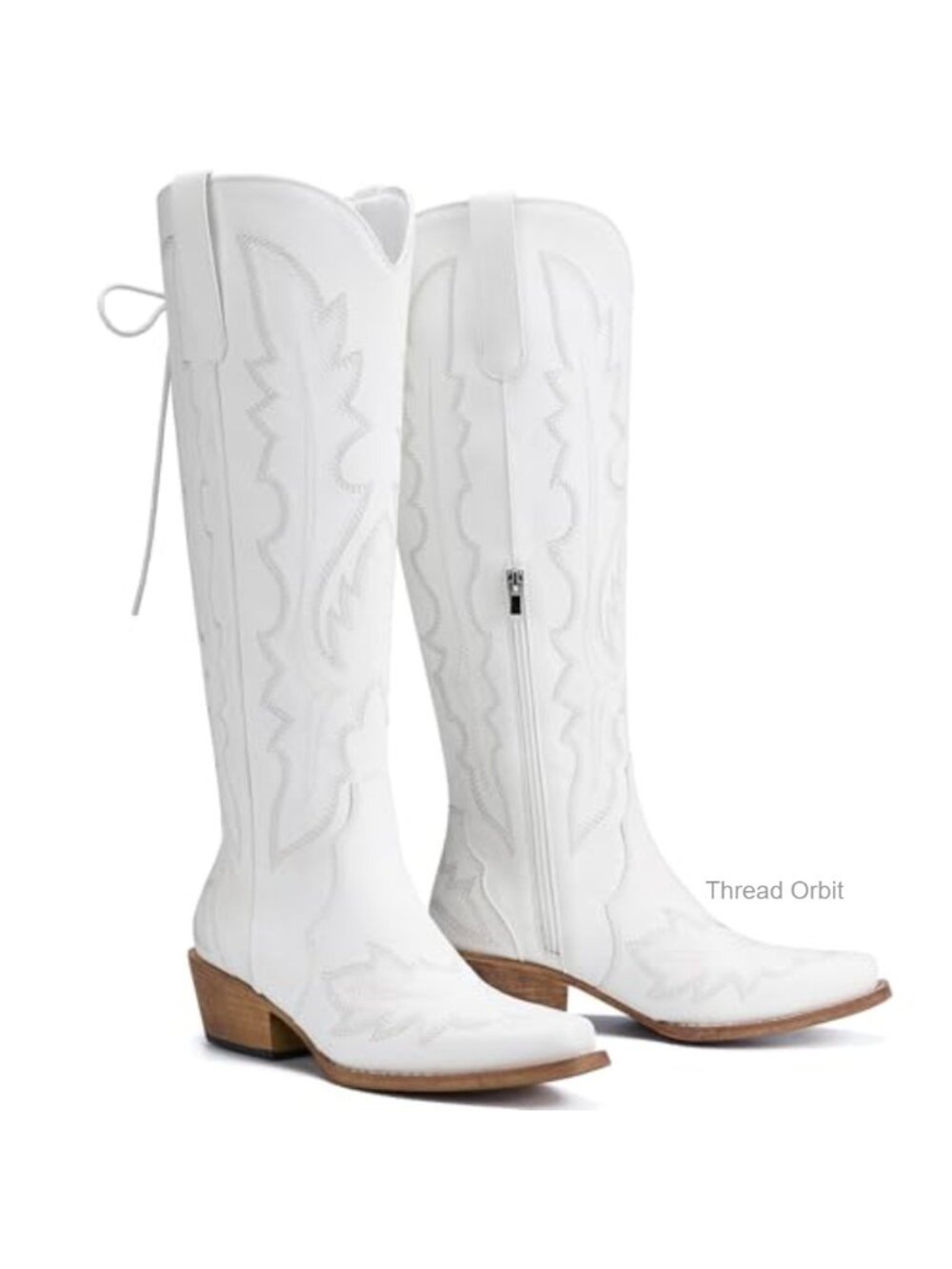 Wide Calf Lace Up Knee High Cowboy Boots Snip Toe Cuban Heel